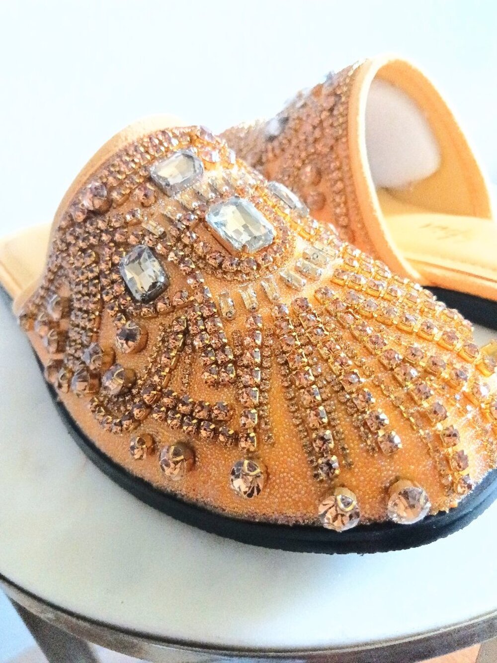 Cape Robbin Gold Rhinestone Embellished Crystal Mule Flats
